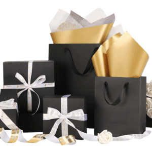 Black Gift ags with Bow, Gift Bags with Handle, Black Gift Bags with Rose Gold Bow,